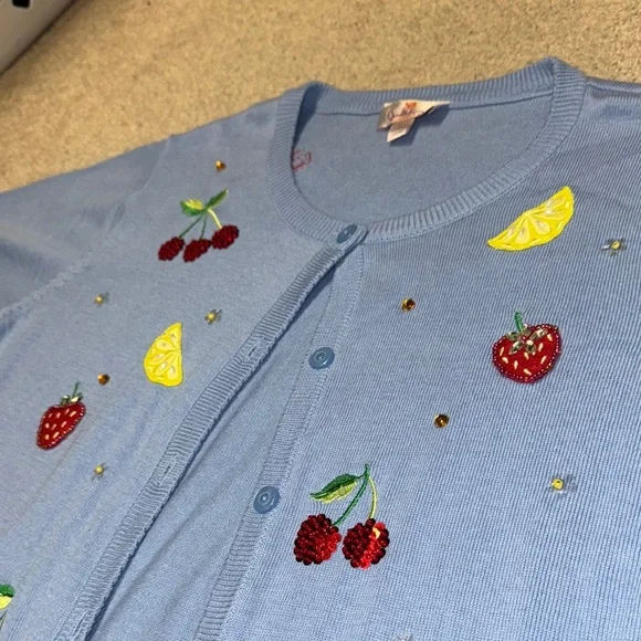 Blue Fruit Embroidered Cardigan - Picture 3 of 4